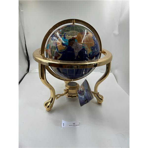 Gemstone Globe With Stone Carved Countries 12 x 12