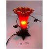 Image 1 : Tiffany Style Tulip Lamp Blown Glass Flower Table Light 8T