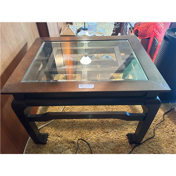 Wood Side Table Glass Inset Top 23W x 28L x 21T