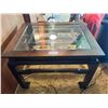 Image 1 : Wood Side Table Glass Inset Top 23W x 28L x 21T