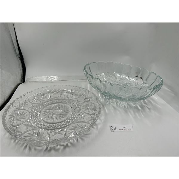 Pinwheeel Crystal Platter & Glass Fruit Bowl