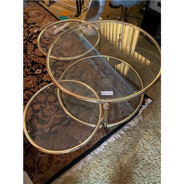 Vintage 1980s Brass and Glass Coffee Table With Swivel Out Extenders 34D