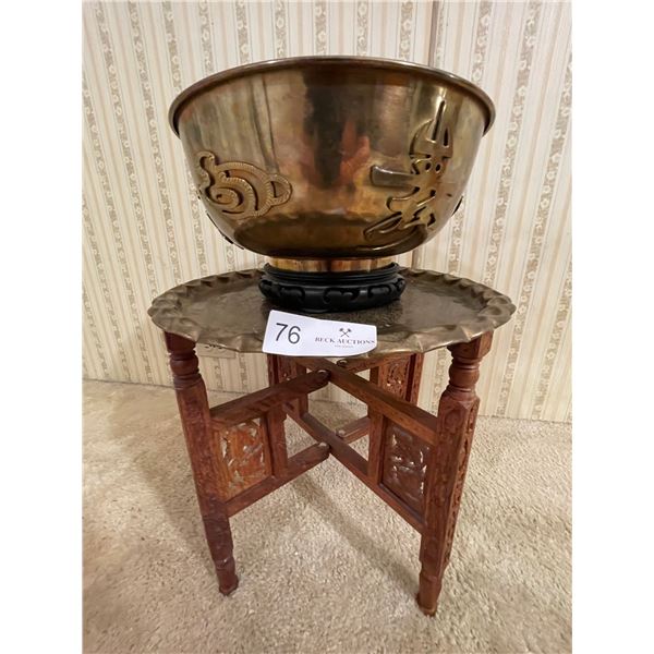 Sheesham wood stand With A Brass Asian Bowl 16D