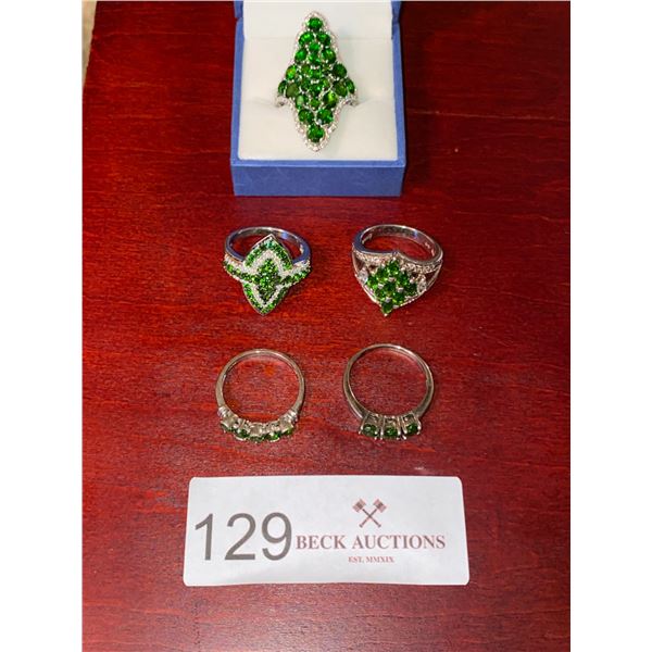 Beautiful Assortment Of Faux Emerald Sterling Silver Rings