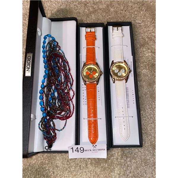 2 Womens Watches And A Beaded Necklace
