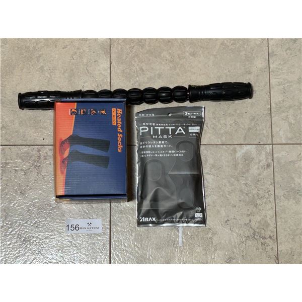 Body Roller And Un-Used Heated Socks And Reusable Masks