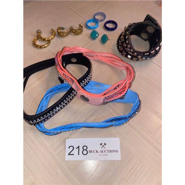 Assortment Of Faux Leather Bracelets And Costume Jewelry