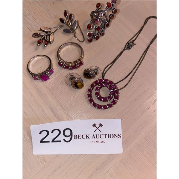 Assortment Of Faux Ruby Sterling SilverJewelry