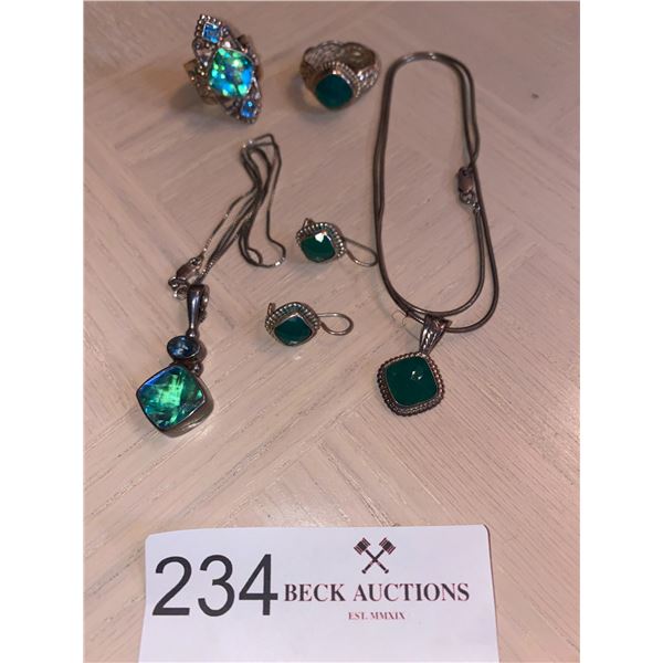Assorted Beautiful Faux Emerald Sterling Silver Jewelry
