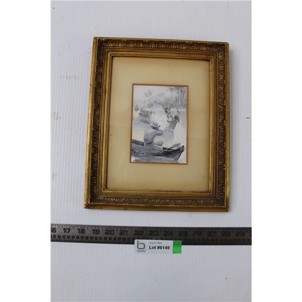 Framed Very Old Watercolor by WH Overland  Wabnaur  (12 x 9.5 )