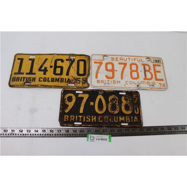 (3) British Colombia License Plates - 1950, 55, 76