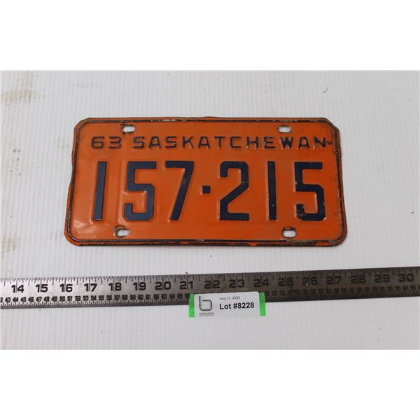 1963 Saskatchewan License Plate