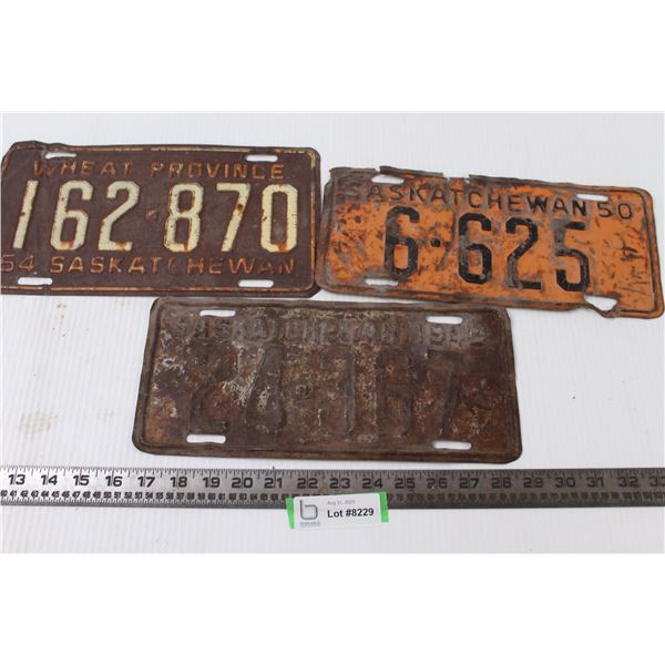 (3) Saskatchewan License Plates - 1950, 54, 48