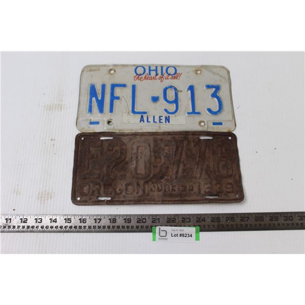 Oregon (1939) and Ohio License Plates