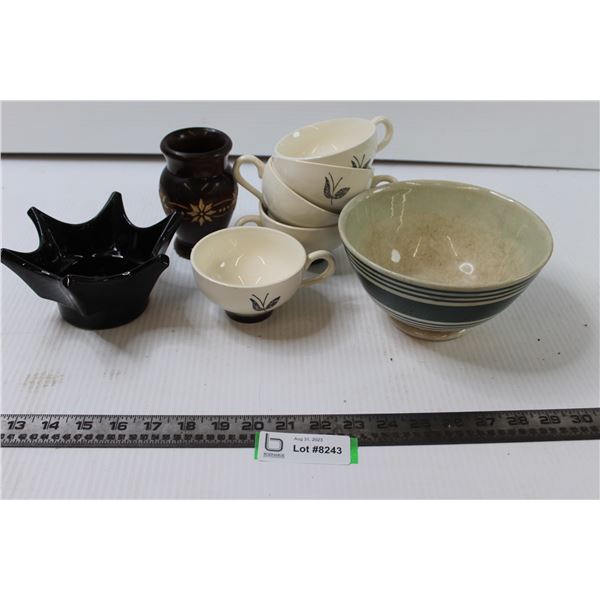 (5) Tea Cups, Bowl + Misc.