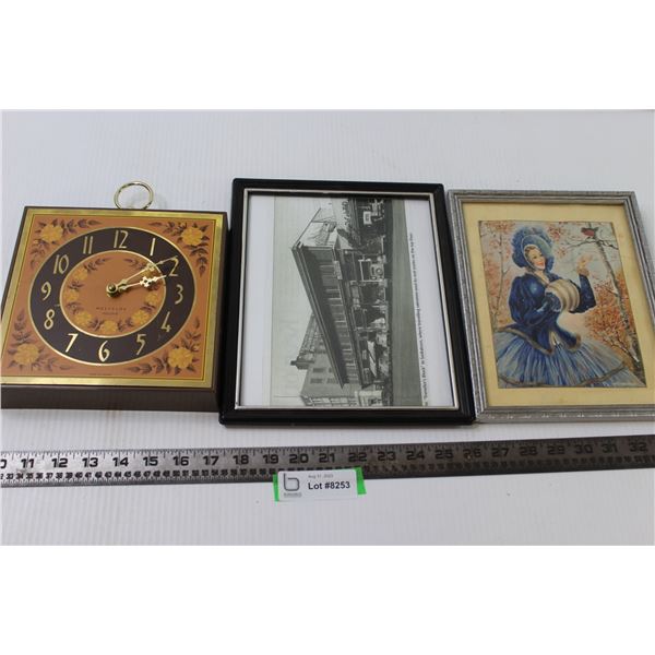 (2) Framed Pictuers and Westclox Nocord Clock