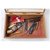 Image 2 : Wooden Jewellery Box w/ Assorted Pocket Knives and Misc.