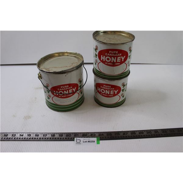 (3) Pure Canadian Honey Metal Containers