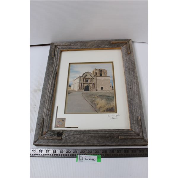 Reclaimed Wood Frame w/ Photo of Tumacacori Mission Signed (16 x 19-3/4 )