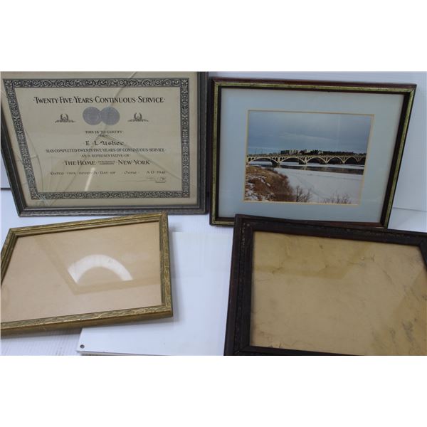 (4) Picture Frames -- Certificate and Broadway Bridge Saskatoon Picture (13.5 x 16.5  +)