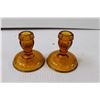 Image 2 : (2) Amber Glass Candle Holder