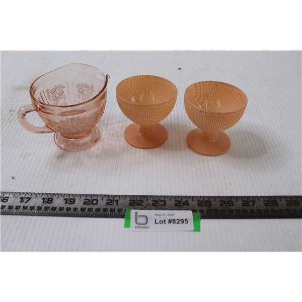 Small Pink Glasses and Pink Depression Glass Creamer