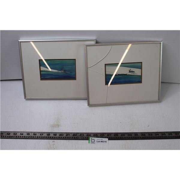 (2) Framed Watercolors (Cracked Glass)