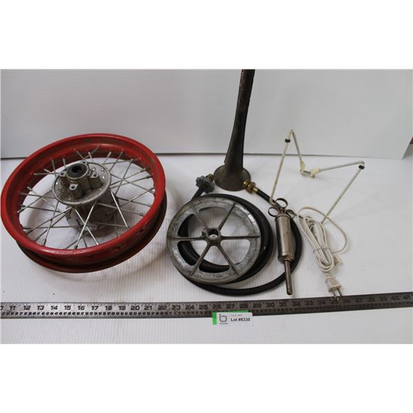 Motorcycle Rim and Other Assorted Items