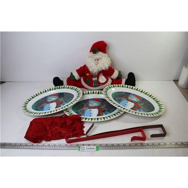 Stuffed Santa - Plastic Platters - Door Hangers - Table Runner