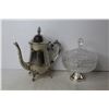 Image 2 : Shoe Wine Bottle Holder, Silver Plated Tea Pot, Tray and Misc.