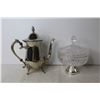 Image 3 : Shoe Wine Bottle Holder, Silver Plated Tea Pot, Tray and Misc.