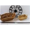 Image 1 : Roman Numerals Clock and (2) Woven Baskets