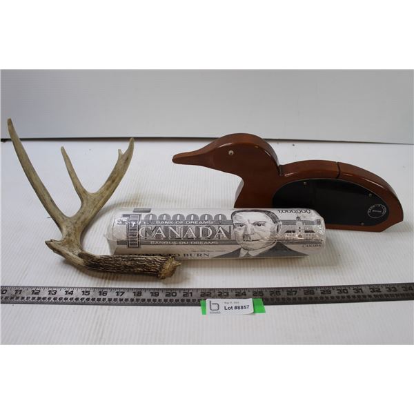 Loon Bank, Novelty Fireplace Log and Antler