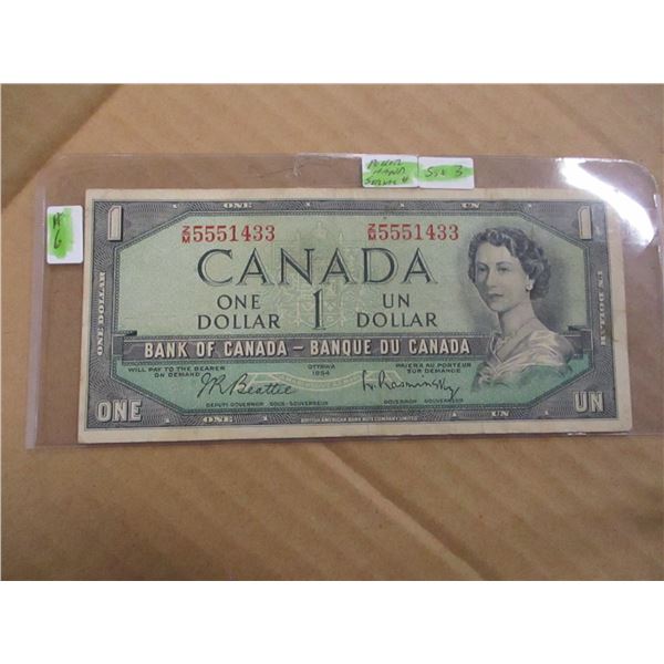 1954 CANADA DOLLAR (POKER HAND SERIAL NUMBER (5'S & 3')