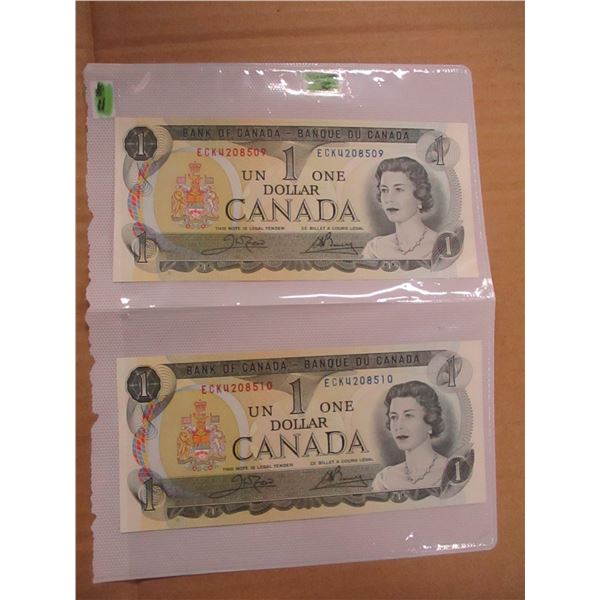 1973 SET OF SEQUENTIAL SERIAL NUMBERS LAST OF CANADA $1 BILLS