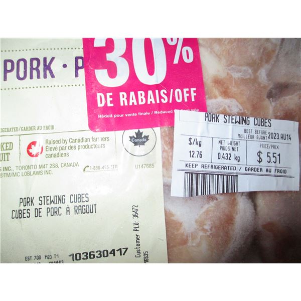 SHELF PULLS (AS IS):  PORK STEWING CUBES (APPROX. $5.51)