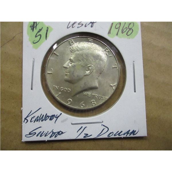 1968 USA KENNEDY SILVER HALF DOLLAR