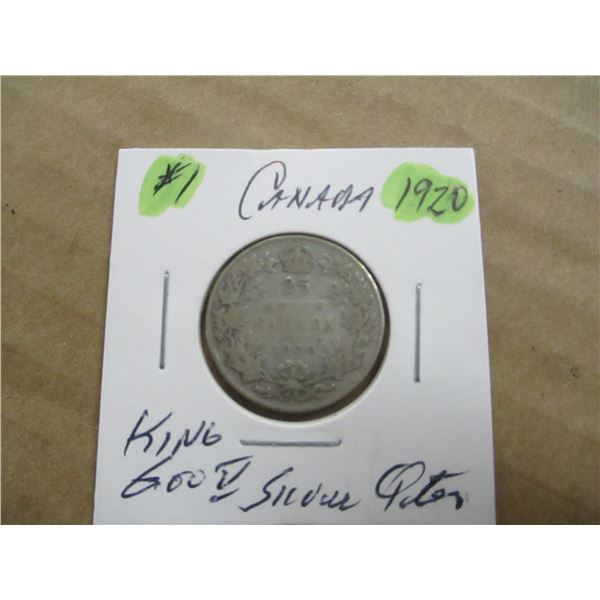 1920 CANADA KING GEORGE V SILVER QUARTER