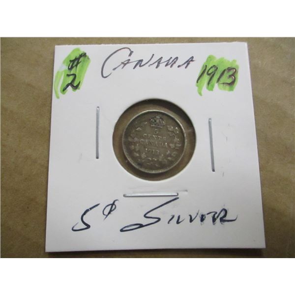 1913 CANADA KING GEORGE V SILVER FIVE CENT