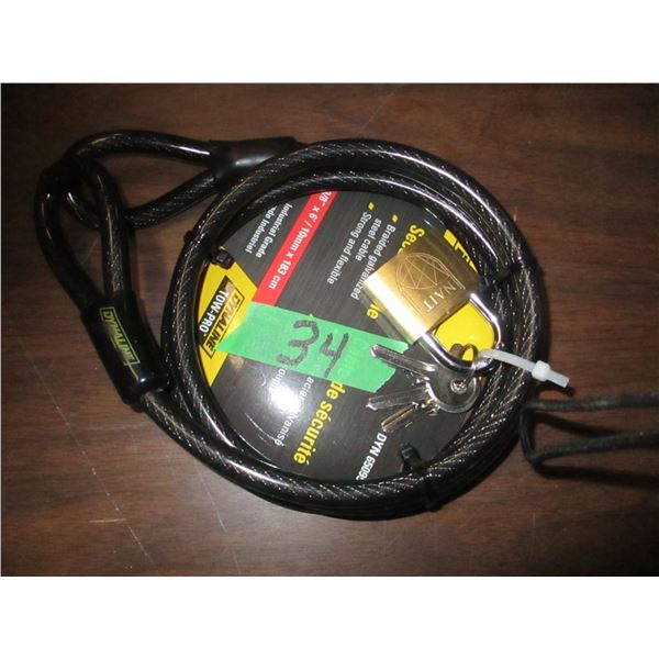 NEW:  3/8" X 6' SECURITY CABLE C/W LOCK & KEYS