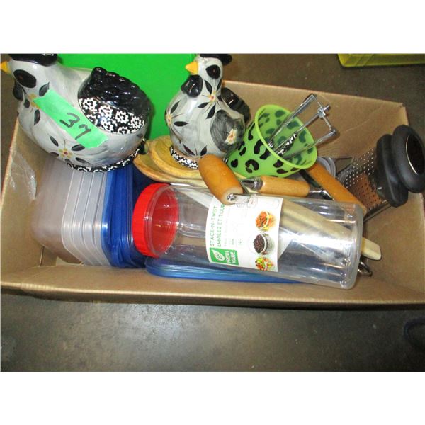 ESTATE:  BOX C/W KITCHENWARE, ETC