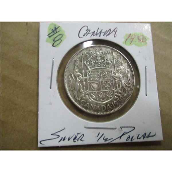 1950 (NO DESIGN "0") CANADA SILVER HALF DOLLAR