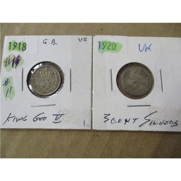 1918 - 1920 KING GEORGE V 3 CENT SILVERS