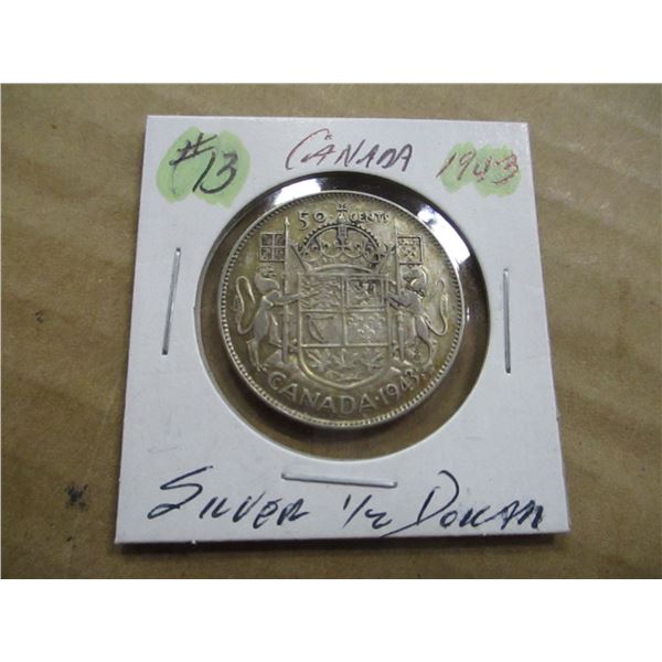 1943 CANADA KING GEORGE VI SILVER HALF DOLLAR