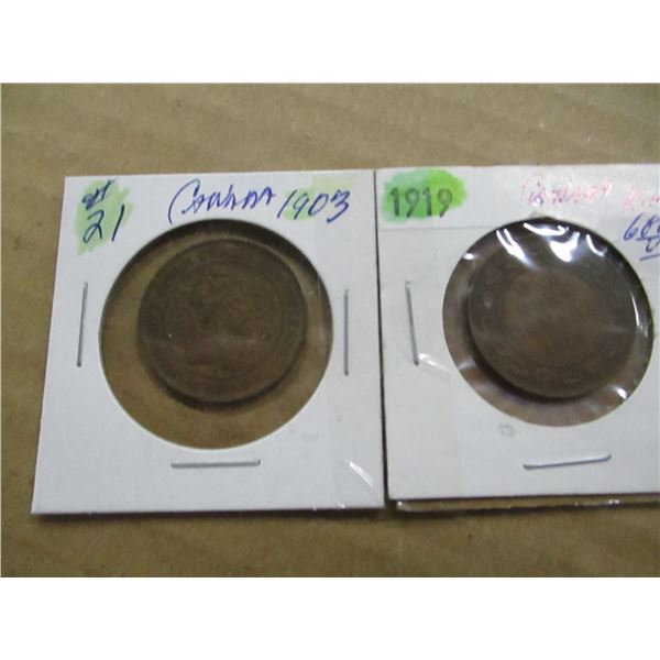 1903 KING EDWARD VII, 1919 KING GEORGE CANADA LARGE PENNIES