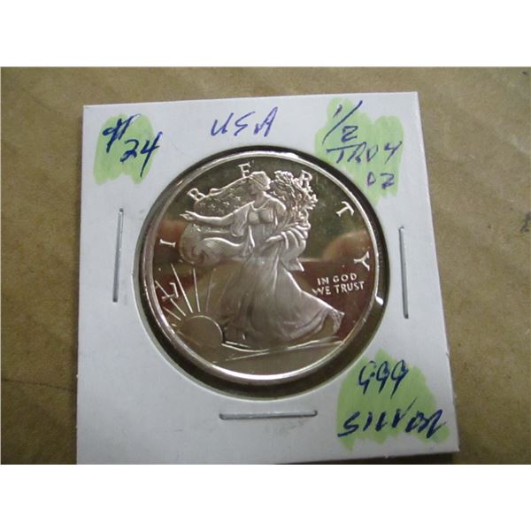 HALF TROY OUNCE 999 PURE SILVER USA SILVER