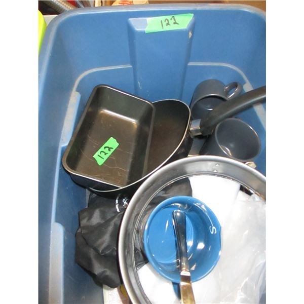 ESTATE:  BLUE TOTE C/W KITCHENWARES