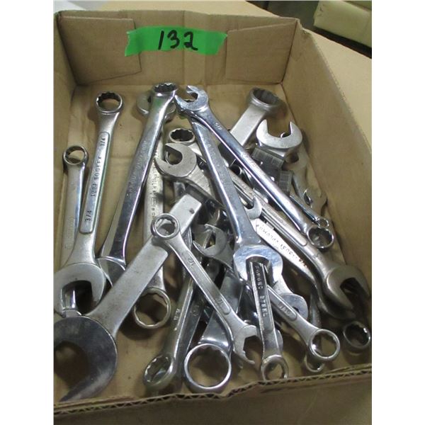 ESTATE:  BOX C/W ASSORTED WRENCHES