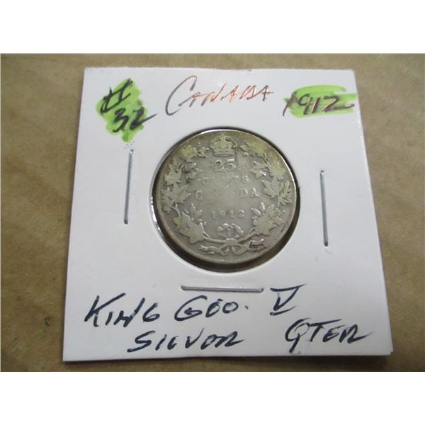 1912 CANADA KING GEORGE V SILVER QUARTER
