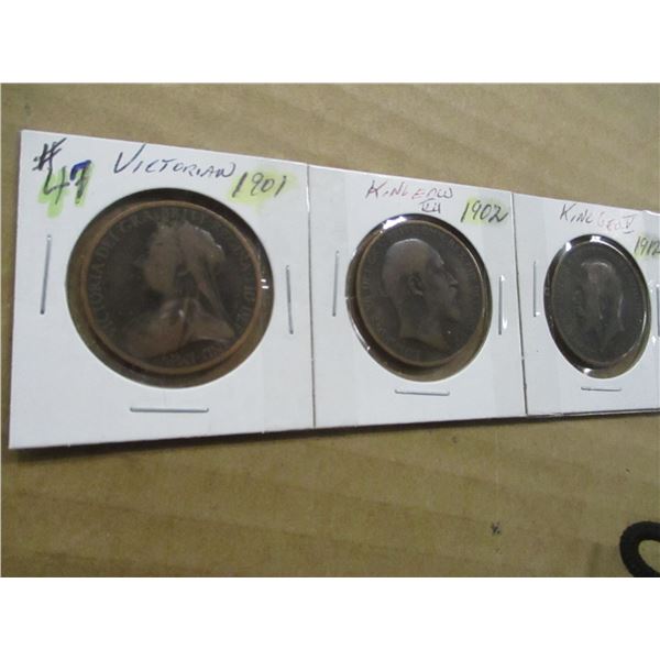 1901 VICTORIAN, 1902 KEVI, 1912 KGV & 1967 QEII PENNY TOKENS